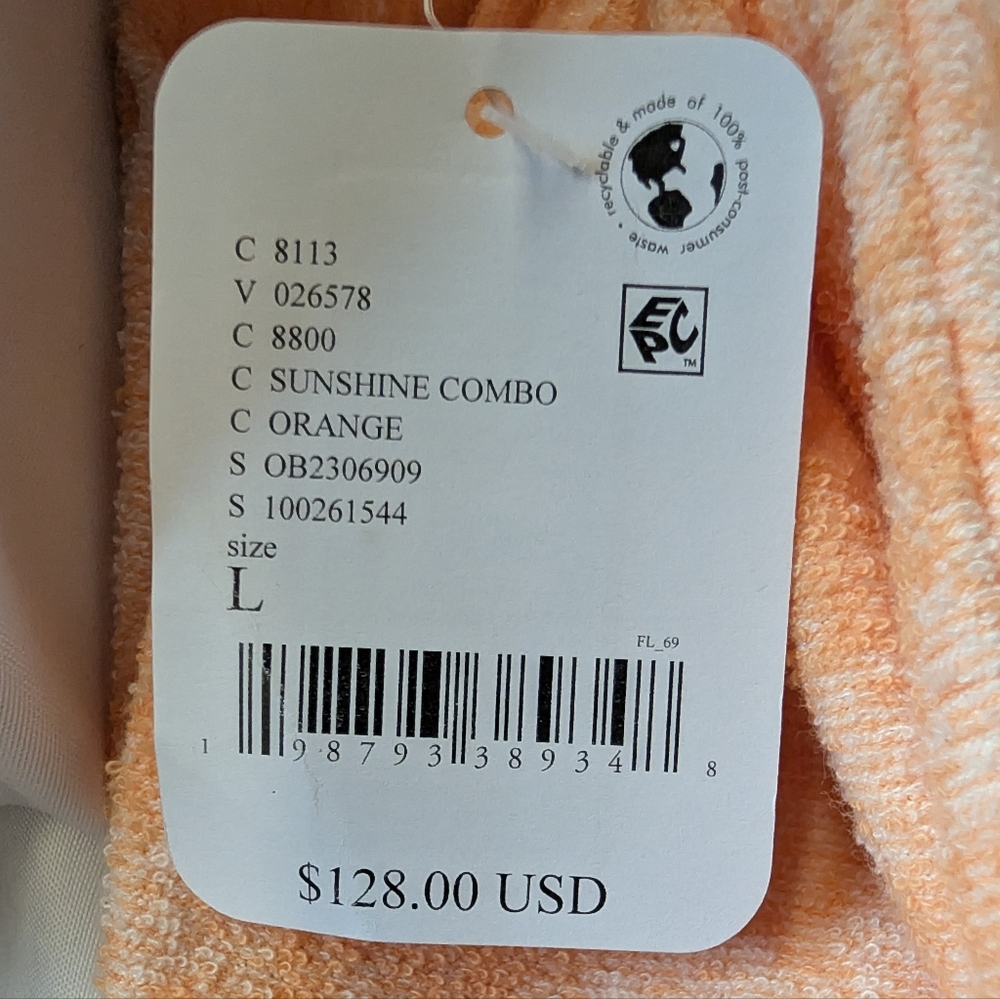 Free People Steal My Sunshine Pullover Terry Cloth Blend Orange White Large NWT - Picture 13 of 13